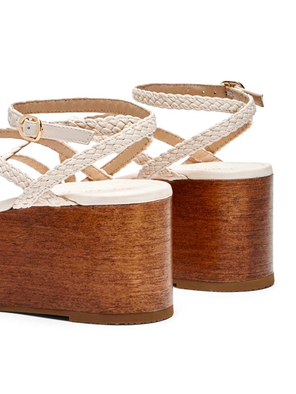 STUART WEITZMAN NIB WOVETTE SEASHELL WALLNUT WOOD WEDGE SANDAL. SIZE 9 B - Picture 7 of 16